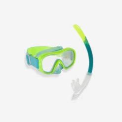 Kit Plongée Masque Et Tuba Snorkeling 100 Valve Enfant Vert Fluo